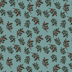 Christmas seamless pattern with leaves and twigs.