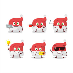 Red santa hat cartoon character with various types of business emoticons