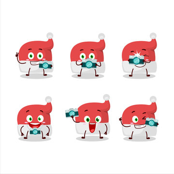 Photographer profession emoticon with red santa hat cartoon character