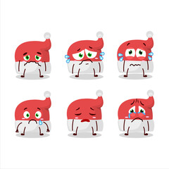 Red santa hat cartoon character with sad expression