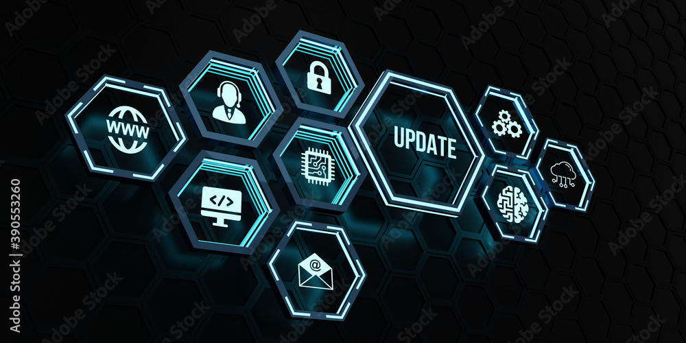 Wall mural internet, business, technology and network concept. update software computer program upgrade.