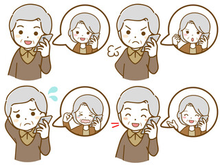 同年代女性と電話で話す老年男性