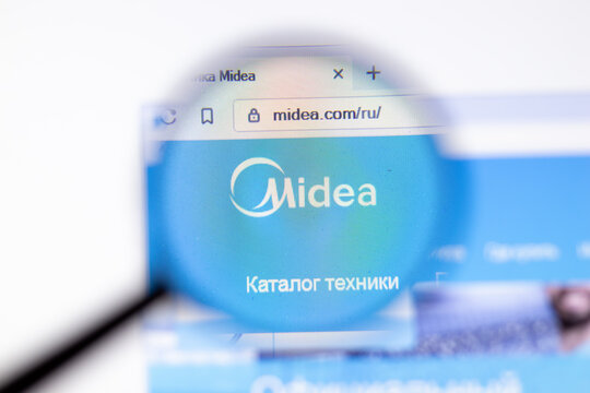 Los Angeles, California, USA - 20 March 2020: Midea Group company logo on website page close-up on screen, Illustrative Editorial