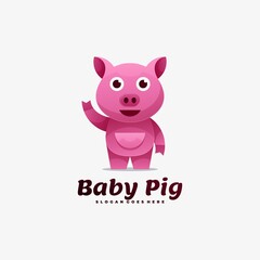 Vector Logo Illustration Baby Pig Gradient Colorful Style.