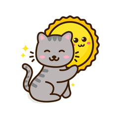 Cute cartoon cat and sun 