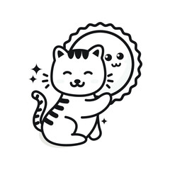Cute cartoon cat and sun 