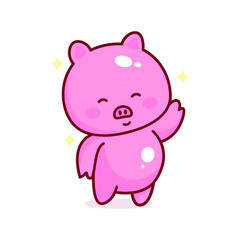 Obraz na płótnie Canvas Cute Kawaii Hand Drawn Lazy Bored Pig Mascot