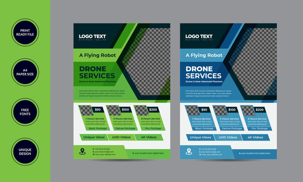 Drone Service Flyer Template Vector Design A4 Size