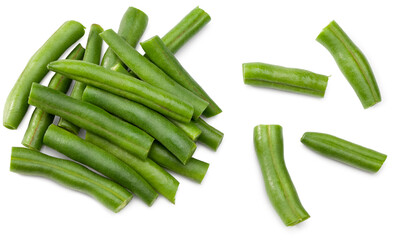 green beans isolated on white background. Clipping path and full depth of field. Top view