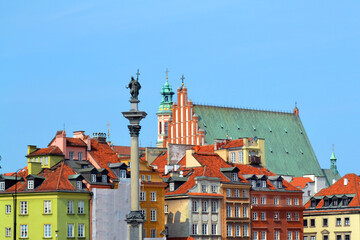 Fototapeta na wymiar Beautiful Castle Square in Warsaw, Poland, Europe. Old Town with colorful beautiful buildings.