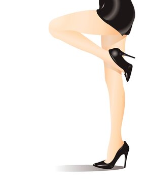 Beautiful women legs standing in black dress vector illustration isolated.