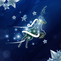 White decorative reindeer on a blue background