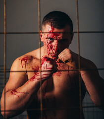 Psychic disease. Murderer brutal aggressive guy. Fight and attack. Aggressive person. Strong...