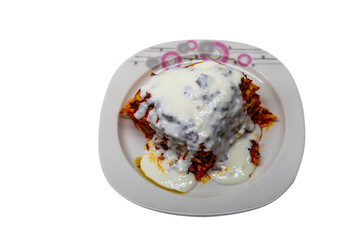 Traditional Turkish Food Kayseri Yalama with Minced Meat, Yogurt and Tomato Paste