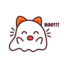 Funny Halloween Vector Illustration with Ghost Cat