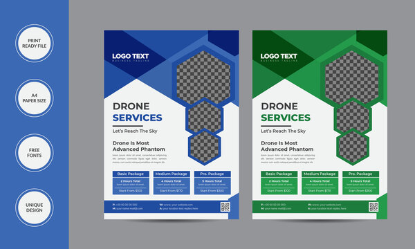 Drone Service Flyer Template Vector Design A4 Size