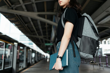 Young thai person backpacker travel in Bangkok.