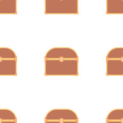 Seamless pattern with vintage chest. Old chest in a flat style. Suitable for backgrounds, postcards, and wrapping paper. Vector.