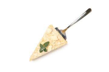 Cake shovel with piece of Napoleon cake isolated on white background