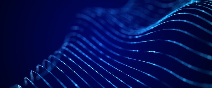 Abstract digital wave. Blue circular shape on the background. Futuristic point wave. Big data. 3D rendering. Internet and technology
