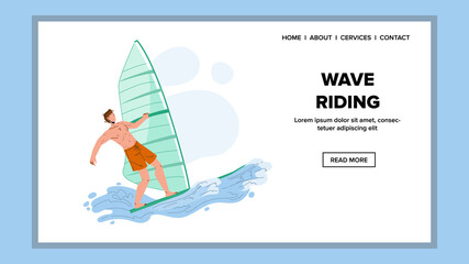 Wave Riding Extremal Sportsman On Windsurf Vector