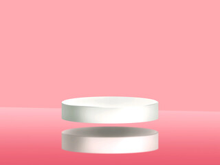 Mockup the abstract geometric white podium for product presentation, pink background, 3d render, 3d illustration 