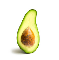 Ripe avocado half with bone on white background