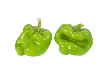 Fresh green bell pepper (capsicum) are distorted shape isolated on  white background with clipping path included.