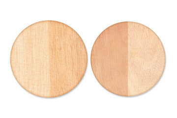 Two round wooden cutting Board isolated on white backgroundwith clipping path