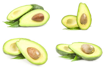 Collection of fresh avocados isolated on a white cutout