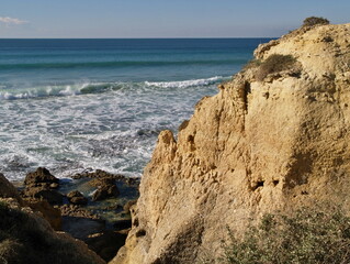 Fototapeta na wymiar Great nature with beach and sandstone rocks, Gale beach, Albufeira, Algarve - Portugal