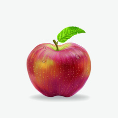 red apple with leaf, realistic, macro elements