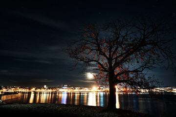Night scape of Oslo, Norway. Shot from Bygdøy at the Fram museum. 