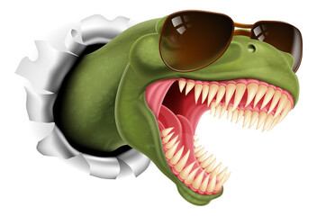 A cool dinosaur wearing shades or sunglasses ripping through the background © Christos Georghiou