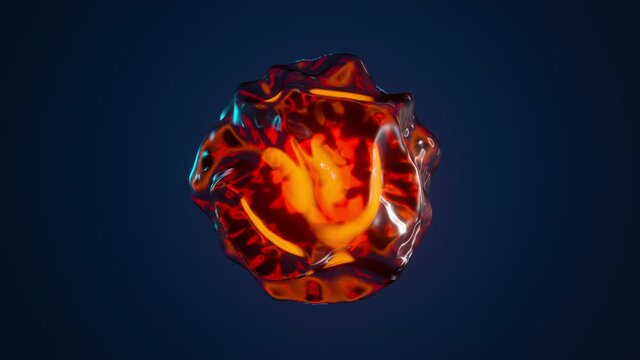 A morphing and mutating stem cell or cell, developing mitosis or turning into cancer, 3D Animation