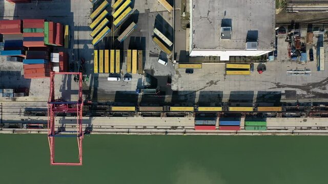 Aerial view of Container port in Budapest Csepel island port