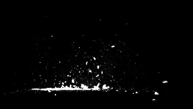Blast in ground, exploded ground fragments and dust