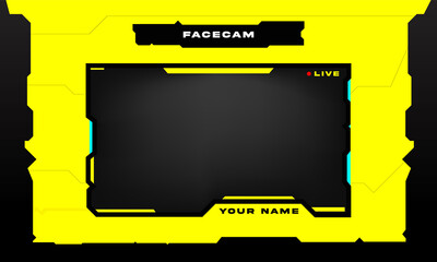 Stream Overlay Facecam yellow and black theme clean minimalist design for gamers. vector illustration