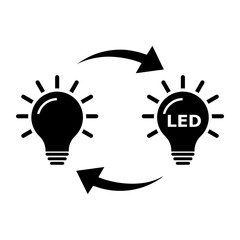 Light bulbs. Replacing an old light bulb with an energy-saving light bulb icon isolated on white background
