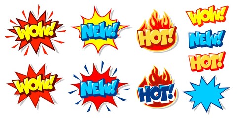 Words Hot Wow New Sale Price Offer Deal Vector Labels Templates