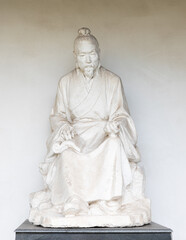 Statue of Shen Kuo in Dream Pool or Mengxi Park in Zhengjiang, Jiangsu, China, former residence of Shen Kuo, Chinese polymathic scientist in Song dynasty in 11th CE.
