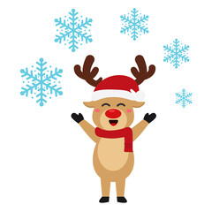 Reindeer set Happy smile in Christmas celebration, standing holding gifts, standing waving, giving out gifts. Pins into the chimney.vector illustration and icon