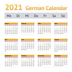 2021 German Annual Calendar. Weeks start on Monday
