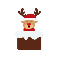Reindeer set Happy smile in Christmas celebration, standing holding gifts, standing waving, giving out gifts. Pins into the chimney.vector illustration and icon