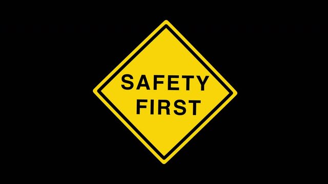 Safety First Sign Animation on White Background and Green Screen