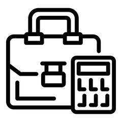 Fototapeta premium Suitcase and calculator icon. Outline suitcase and calculator vector icon for web design isolated on white background