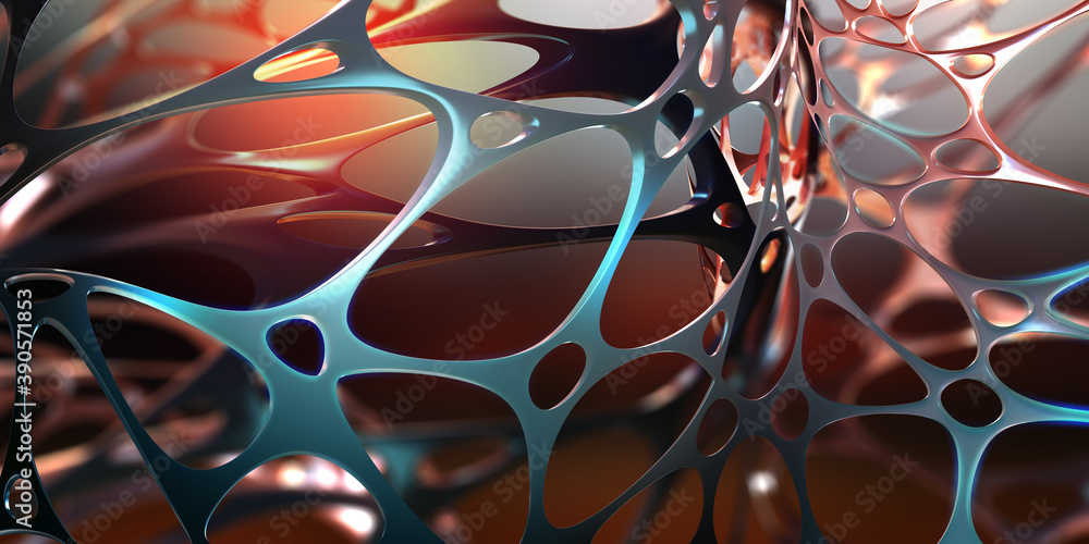 Poster Cyber technologies of future. Neural network of a synthetic organism. Abstract, hi-tech 3D illustration. Neural connections in artificial mind