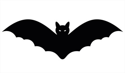 Bat. Silhouette. Carrier of dangerous infections. Vector illustration. Halloween symbol. Isolated white background. Flat style. Glowing eyes. Vampire animal. A blood-sucking mammal. All Saints Day. 