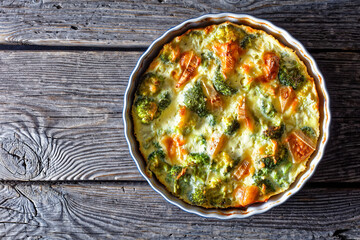 broccoli florets baked with brie cheese, top view
