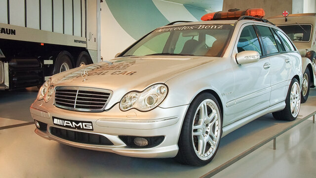 STUTTGART, GERMANY-APRIL 7, 2017: 2001 Mercedes-Benz C32 Station Wagon F1 Medical Car in the Mercedes Museum.